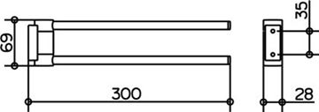 KEUCO PLAN držiak uterákov 300 mm, dvojramenný, otočný, chróm 14919010000 Technický nákres