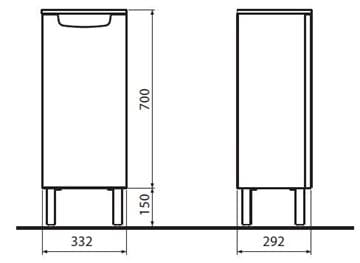 KOLO REKORD nízka skrinka 33,2x29,2x70 cm, 1 dvierka, lesklá biela 88474000 Technický nákres