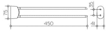 KEUCO ELEGANCE držiak uterákov 450 mm, dvojramenný, otočný, chróm 11618010000 Technický nákres