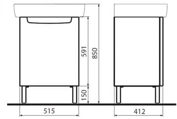 KOLO REKORD skrinka pod umývadlo 51,5x41,2x59,1 cm, 1 dvierka, lesklá biela 89545000 Technický nákres