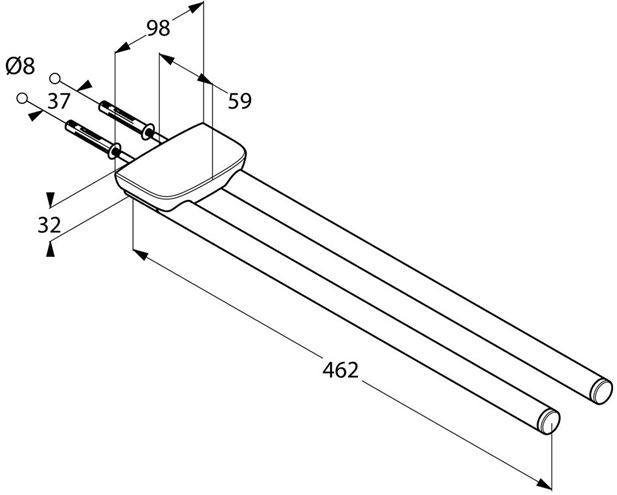KLUDI AMBA držiak uteráka 462 mm, dvojramenný, chróm 5397705 Technický nákres