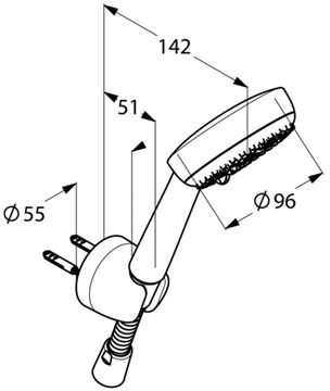 KLUDI LOGO 3S sprchová súprava 3-dielna, ručná sprcha pr. 96 mm, 3 prúdy, hadica, držiak, chróm 6803005-00 Technický nákres