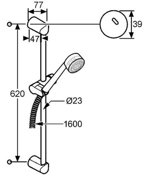 KLUDI ZENTA 3S sprchová súprava 3-dielna, ručná sprcha pr. 84 mm, 3 prúdy, tyč, hadica, chróm 6083005-00 Technický nákres