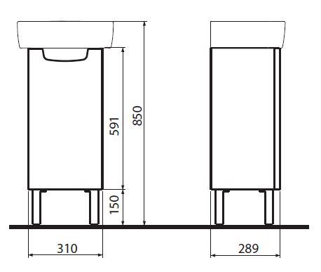 KOLO REKORD skrinka pod umývadlo 32,5x28,5x59,1 cm, 1 dvierka, lesklá biela 89541000 Technický nákres