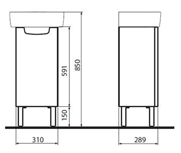 KOLO REKORD skrinka pod umývadlo 32,5x28,5x59,1 cm, 1 dvierka, lesklá biela 89541000 Technický nákres