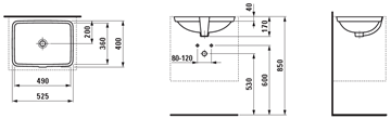 LAUFEN PRO S umývadlo 49 cm, s prepadom H8119600001091 Technický nákres