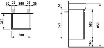 LAUFEN PRE skrinka pod umývadlo 38x31x58 cm, 1 dvierka, pánty vpravo, biela H4830120954631 Technický nákres