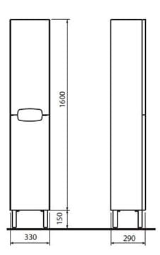 KOLO REKORD vysoká skrinka 33x29x160 cm, 2 dvierka, lesklá biela 88393000 Technický nákres