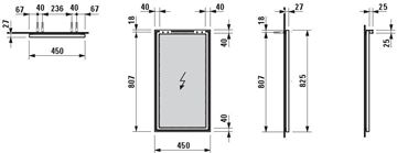 LAUFEN FRAME 25 zrkadlo 45x82,5 cm H4474009001441 Technický nákres