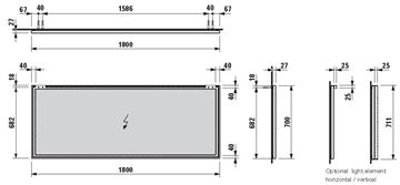LAUFEN FRAME 25 zrkadlo 180x70 cm H4474109001441 Technický nákres