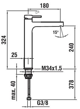 LAUFEN TWINPLUS umývadlová stojanková batéria, chróm HF905419100000 Technický nákres