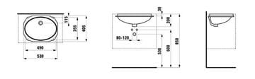 LAUFEN BIROVA umývadlo 49 cm, s prepadom H8111910000001 Technický nákres