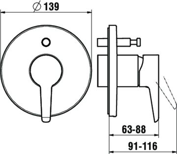 LAUFEN PURE vaňová podomietková batéria, s prepínačom, chróm HF901779100000 Technický nákres
