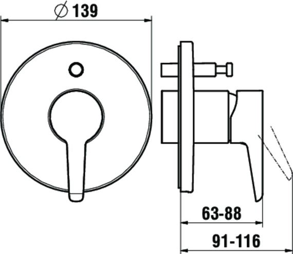 LAUFEN PURE vaňová podomietková batéria, s prepínačom, chróm HF901779100000 Technický nákres