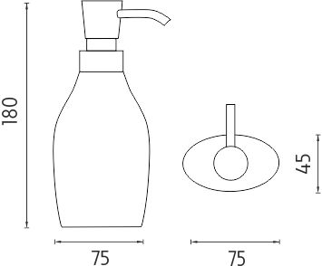 NIMCO AVA dávkovač tekutého mydla 280 ml, polyresín, chróm/čierna AV 15031-90 Technický nákres