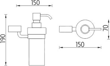 NIMCO BORMO dávkovač tekutého mydla 250 ml, nástenný, sklo, chróm BR 11031W-T-26 Technický nákres