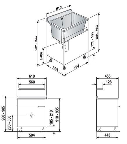 ALIAXIS SANIT výlevka 61 cm 60 A00 01 0099 Technický nákres