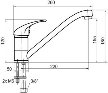 NOVASERVIS METALIA 55 drezová batéria, pre beztlakové ohrievače vody, chróm 55092,0 Technický nákres