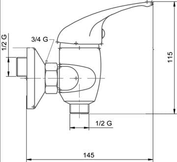 NOVASERVIS METALIA 55 sprchová nástenná batéria, chróm 55064/1,0 Technický nákres