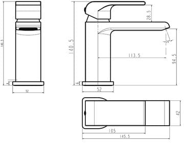 NOVASERVIS SHARP umývadlová stojanková batéria, chróm 37001/1,0 Technický nákres