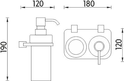 NIMCO BORMO dávkovač tekutého mydla 250 ml s pohárikom, nástenný, sklo, chróm BR X3-5831W-26 Technický nákres