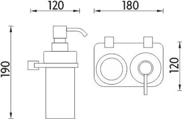 NIMCO BORMO dávkovač tekutého mydla 250 ml s pohárikom, nástenný, sklo, chróm BR X3-5831W-26 Technický nákres