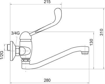 NOVASERVIS METALIA 55 drezová nástenná batéria, chróm 55070L,0 Technický nákres