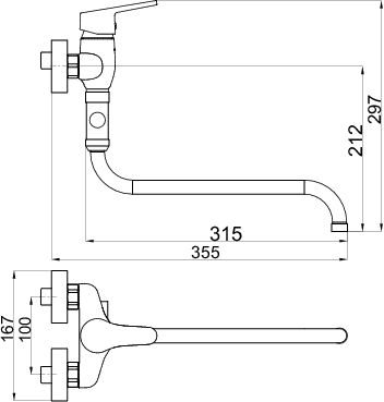 EASY PLUS NEON nástenná paneláková batéria, s prepínačom, chróm 93475/1,0 Technický nákres