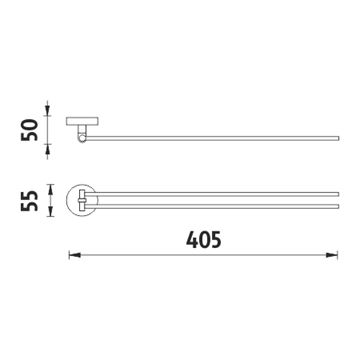 NIMCO UNIX držiak uterákov 405 mm, dvojramenný, otočný, chróm UN 13096N-26 Technický nákres