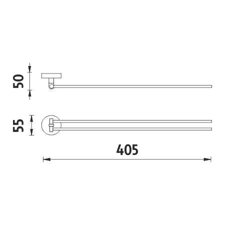 NIMCO UNIX držiak uterákov 405 mm, dvojramenný, otočný, chróm UN 13096N-26 Technický nákres