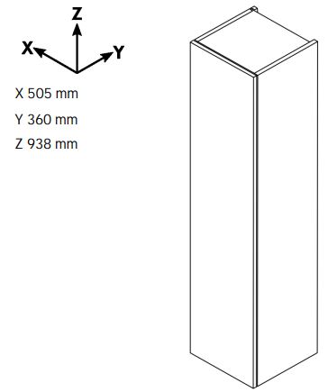 DŘEVOJAS nízka skriňa 505x360x938mm, závesná, s košom, so zásuvkou, D03 cafe/D03 cafe 63125-T03 Technický nákres