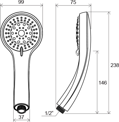 RAVAK 952.00 ručná sprcha pr. 99 mm, 5 prúdov, chróm X07P008 Technický nákres