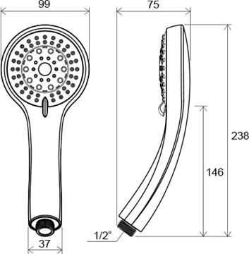 RAVAK 952.00 ručná sprcha pr. 99 mm, 5 prúdov, chróm X07P008 Technický nákres