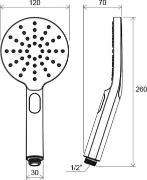 RAVAK 956.00 ručná sprcha Flat Hmla pr. 120 mm, 3 prúdy, chróm X07P233 Technický nákres