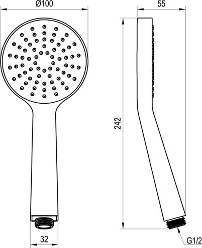 RAVAK FLAT S 960.00 ručná sprcha pr. 100 mm, chróm X07P343 Technický nákres