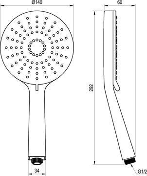 RAVAK FLAT XXL 961.00 ručná sprcha pr. 140 mm, 3 prúdy, Air, chróm X07P344 Technický nákres