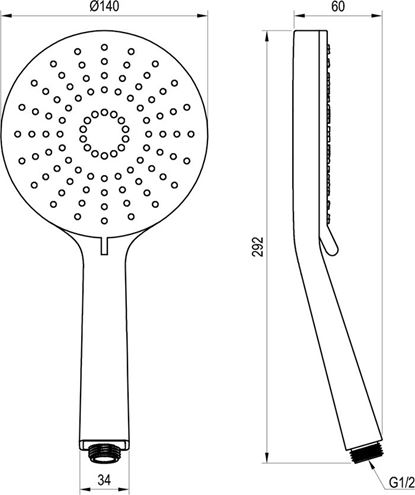 RAVAK FLAT XXL 961.00 ručná sprcha pr. 140 mm, 3 prúdy, Air, chróm X07P344 Technický nákres