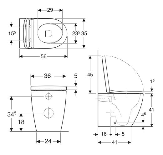 GEBERIT ICON stacionárne WC, Rimfree splachovanie, zadný odpad 502.383.JT.1 Technický nákres
