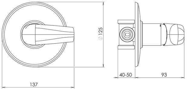NOVASERVIS METALIA 57 sprchová podomietková batéria, s telesom, chróm 57050,0 Technický nákres