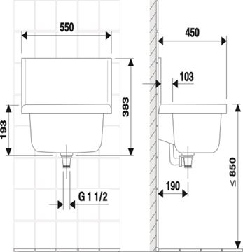 ALIAXIS SANIT COMPACT výlevka 55 cm, svetlý granit 60 009 B6 0099 Technický nákres