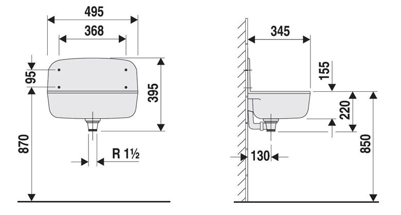 ALIAXIS SANIT výlevka 49,5 cm, sivá 60 001 B6 0099 Technický nákres