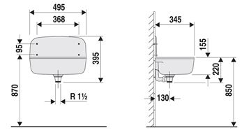 ALIAXIS SANIT výlevka 49,5 cm, sivá 60 001 B6 0099 Technický nákres