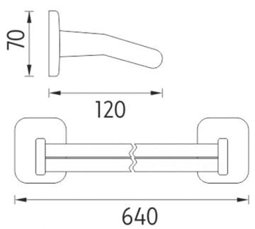 NIMCO SIMONA držiak uterákov 640 mm, dvojramenný, chróm SI 7261D-26 Technický nákres