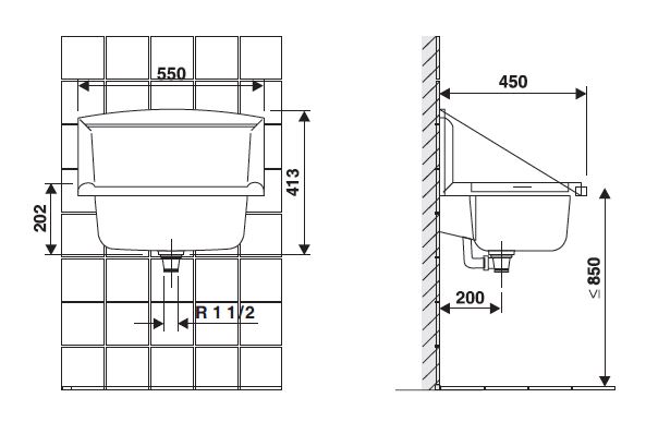 ALIAXIS SANIT MULTISET výlevka 55 cm, svetlý granit 60 005 B6 0099 Technický nákres