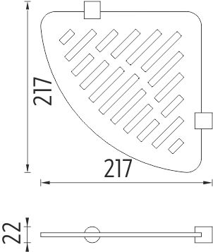 NIMCO BORMO IXI rohová polica, nástenná, plexisklo, chróm BR X212-26 Technický nákres