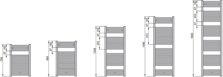 ZEHNDER VIRANDO kupeľňový radiátor 500/789, 379W, rovný, vonkajšie pripojenie, black matt AB-080-050-0557 Technický nákres