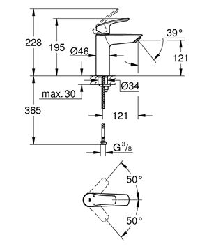 GROHE EUROSMART umývadlová stojanková batéria, chróm 23324003 Technický nákres