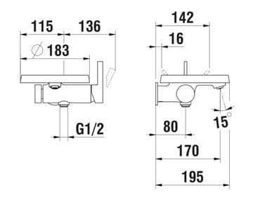 KARTELL BY LAUFEN vaňová podomietková batéria, s prepínačom, so sprchovou súpravou, chróm H3213390041411 Technický nákres
