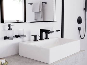HANSGROHE TALIS E umývadlová stojanková batéria 3-otvorová, s odtokovou súpravou, EcoSmart, kartáčovaný čierny chróm 71733340 Obrázek - fotka