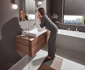 HANSGROHE VIVENIS umývadlová stojanková batéria 3-otvorová, s odtokovou súpravou, EcoSmart, chróm 75033000 Obrázek - fotka